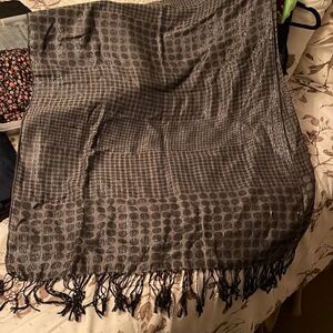 Black and Silver Scarf with Fringe